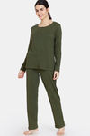 Zivame Cozy Ribbed 2 Top & 1 Bottom Loungewear Set - Leaf Clover — thumbnail 7